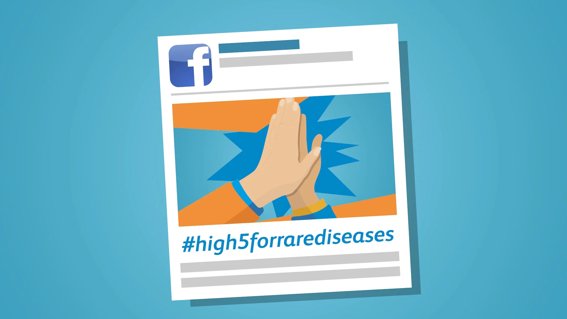 A mocked-up social media post showing the high-five illustration for a rare-disease awareness campaign