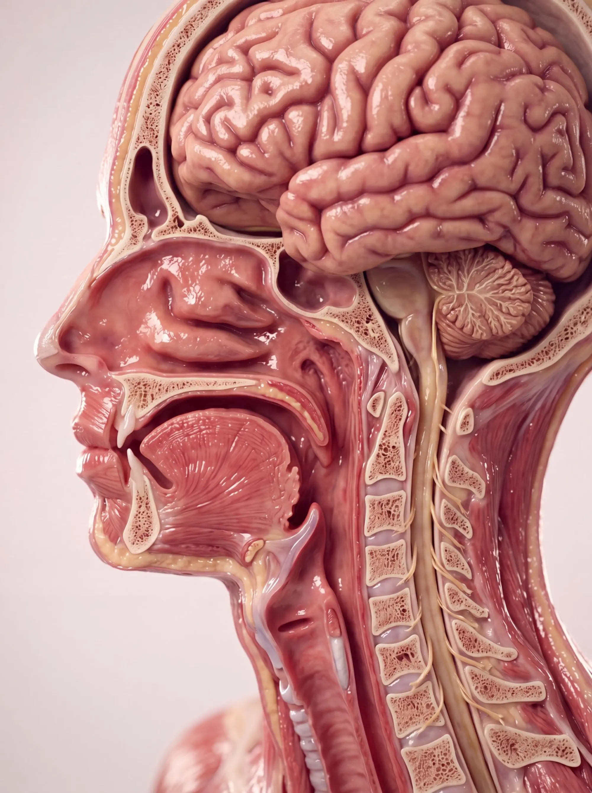 Sagittal section &mdash; brain, oropharynx and cervical spine
