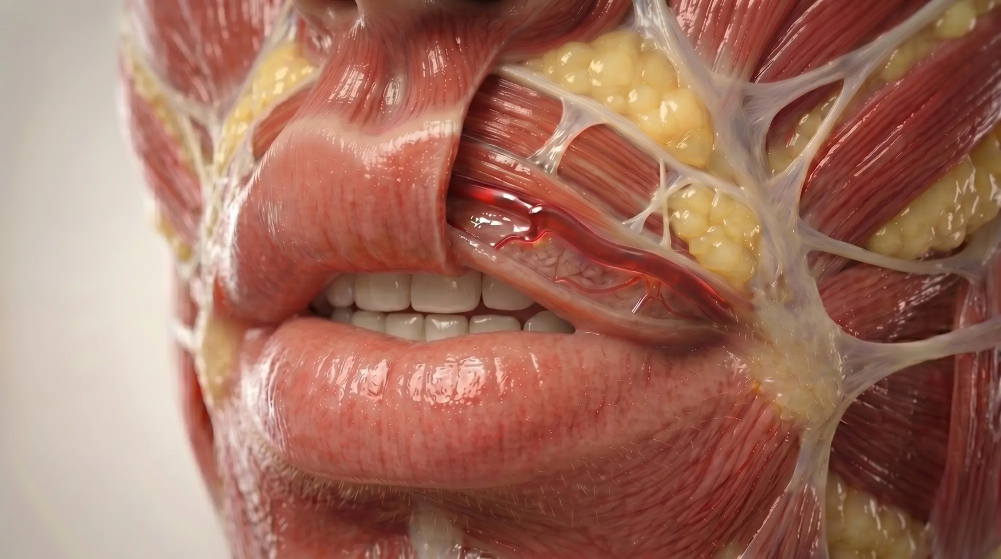 Close-up &mdash; orbicularis oris and buccal fat pad