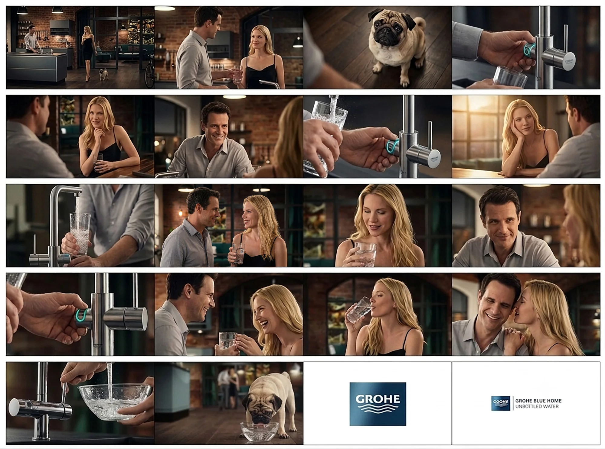 Colour storyboard frames &mdash; GROHE Blue Home TV commercial