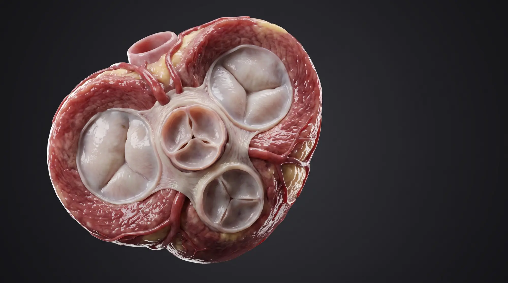 Heart valves — top view of all four valves showing aortic, pulmonary, mitral and tricuspid