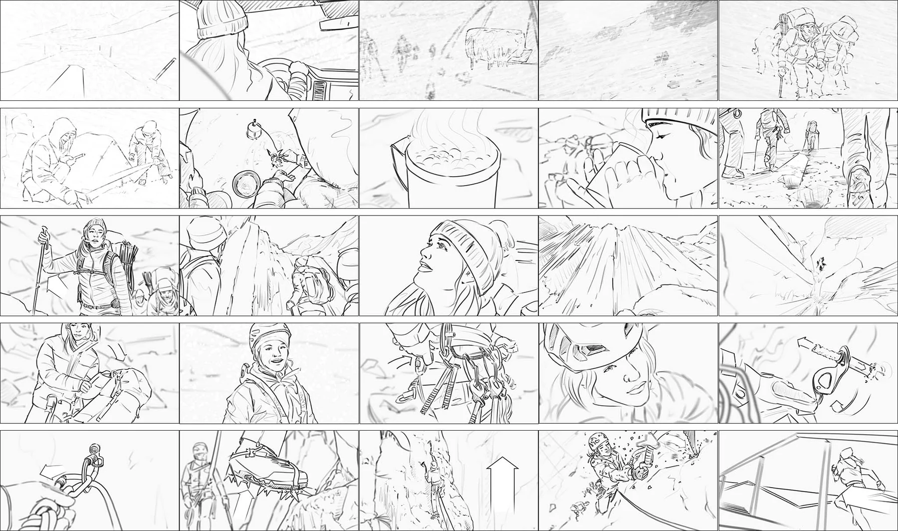 Storyboard sheet, panels 1 to 25