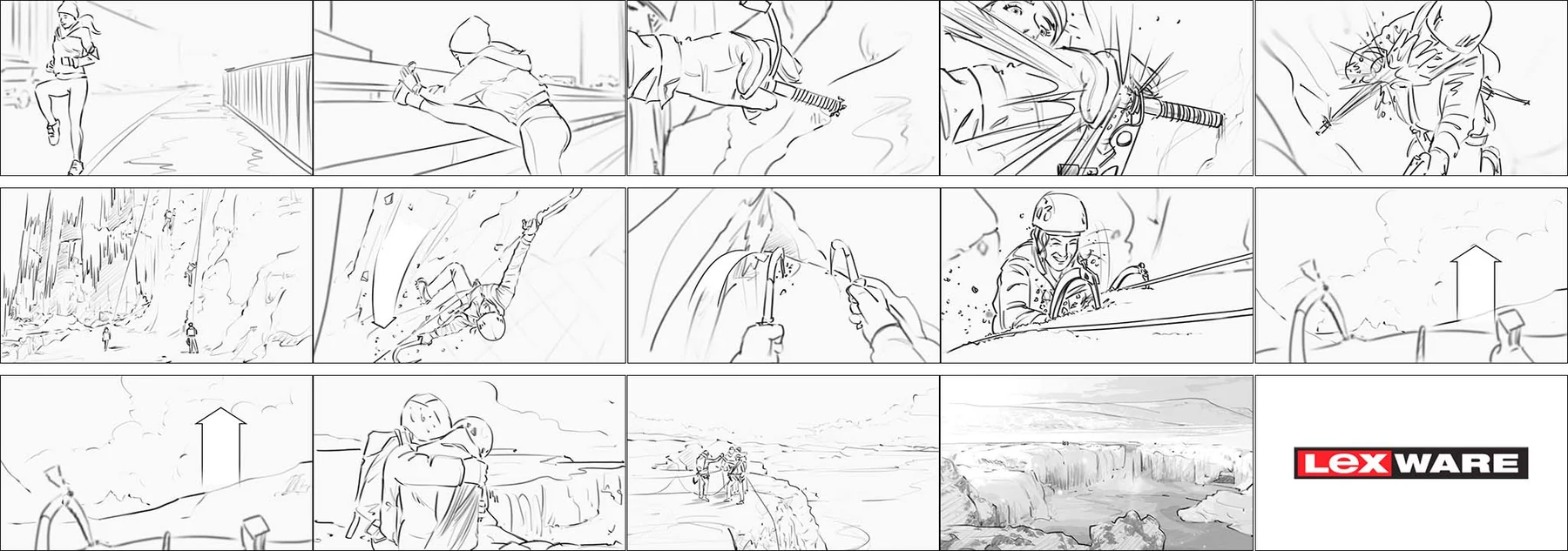 Storyboard sheet, panels 26 to 40