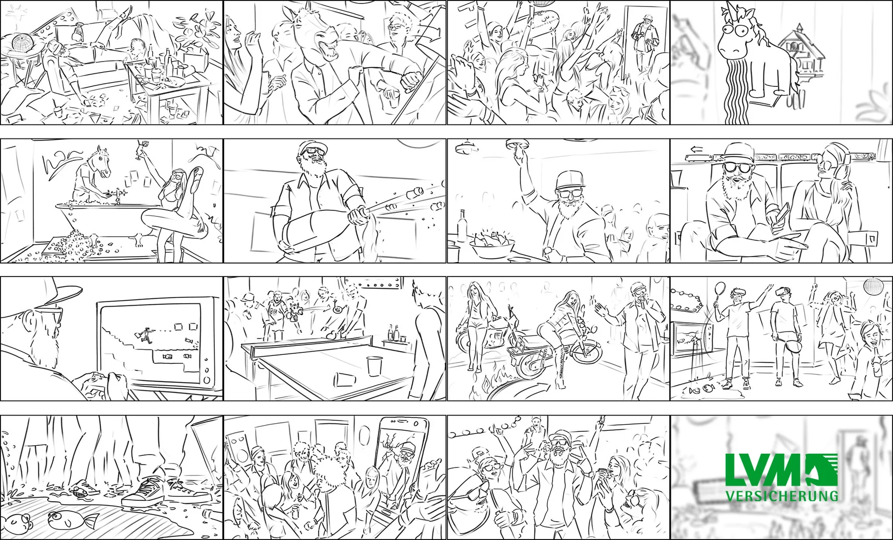 Storyboard sheet, sixteen panels