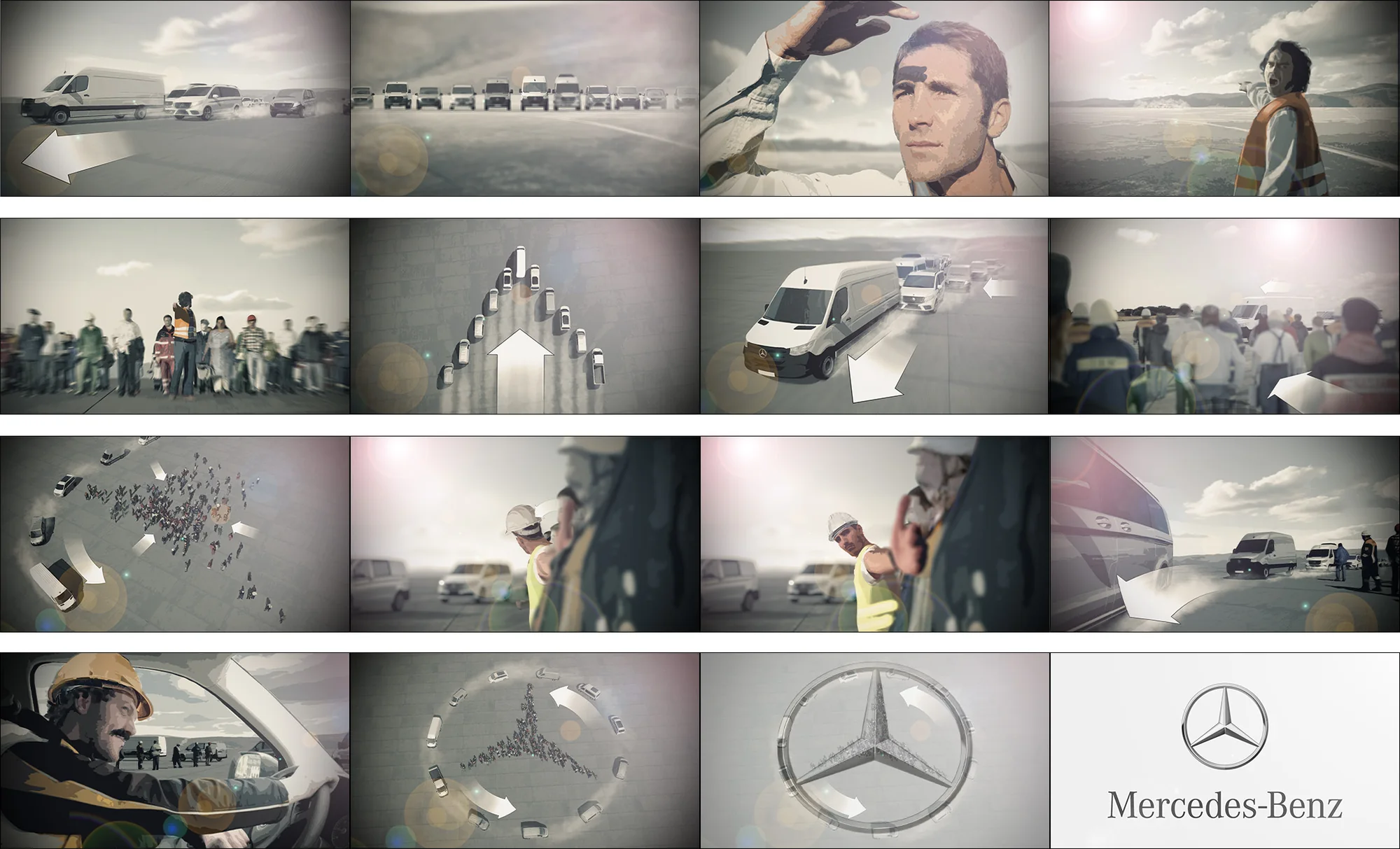 Colour storyboard frames &mdash; Mercedes-Benz Sprinter brand film