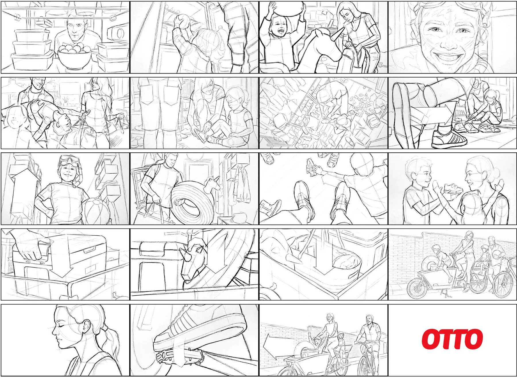 Storyboard sheet, twenty panels