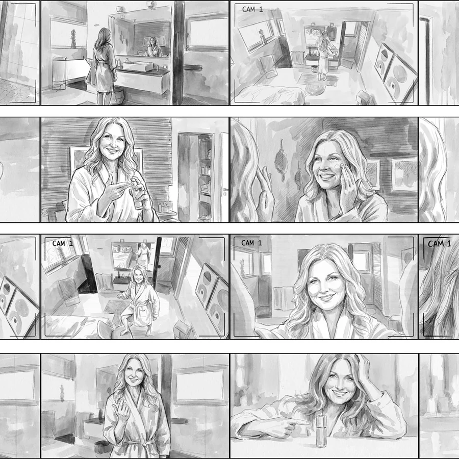 Storyboard frames &mdash; a morning beauty routine