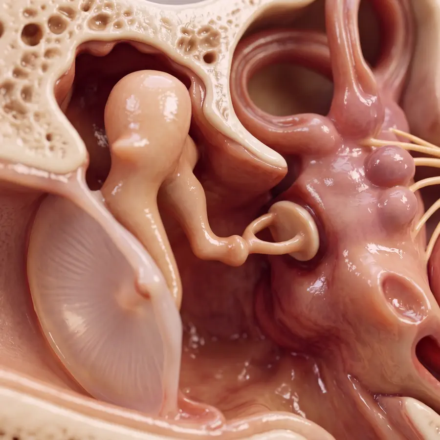 Middle ear cross-section &mdash; tympanic membrane, ossicles and cochlea
