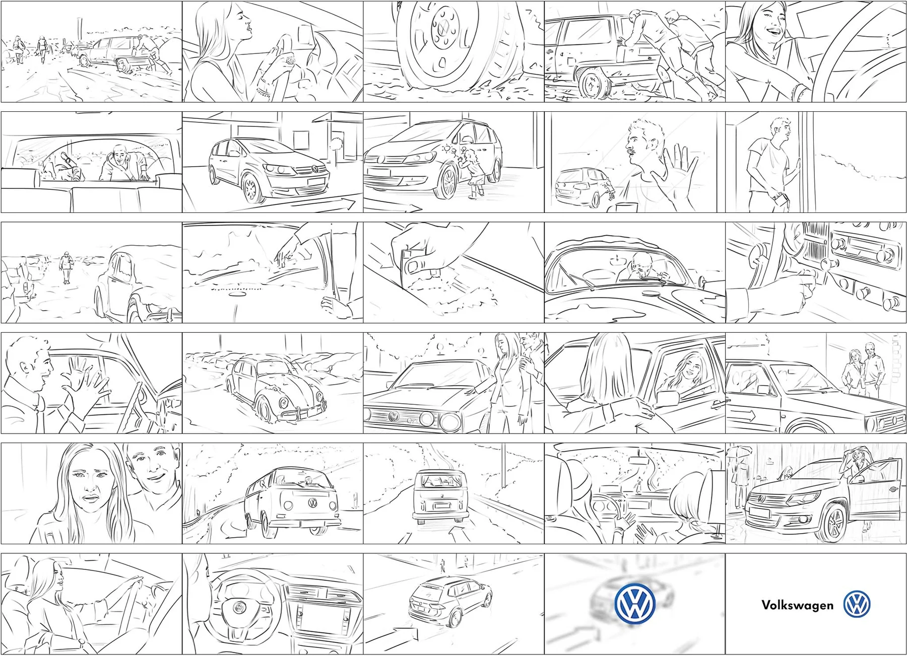 Storyboard sheet, thirty panels