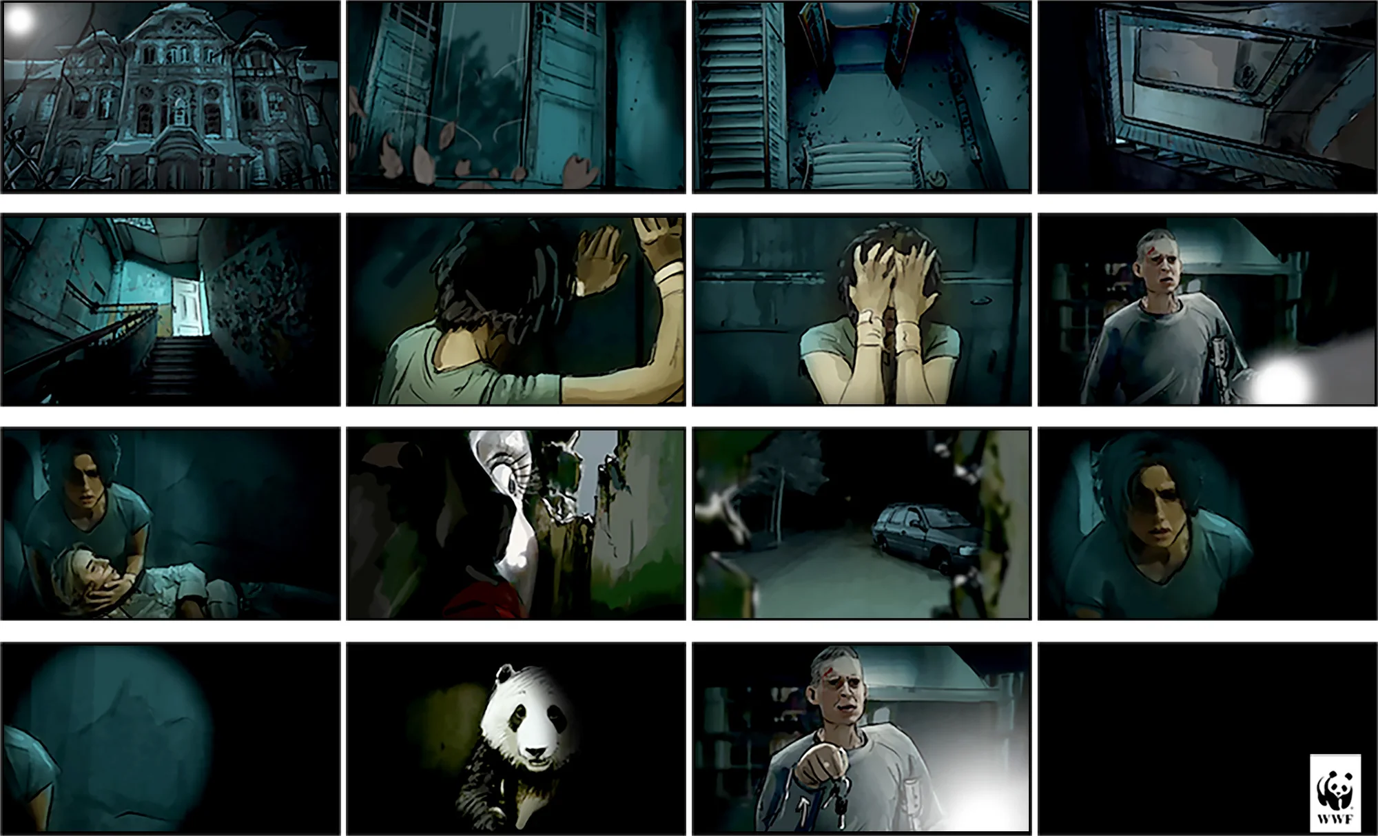 Colour storyboard frames &mdash; WWF campaign film