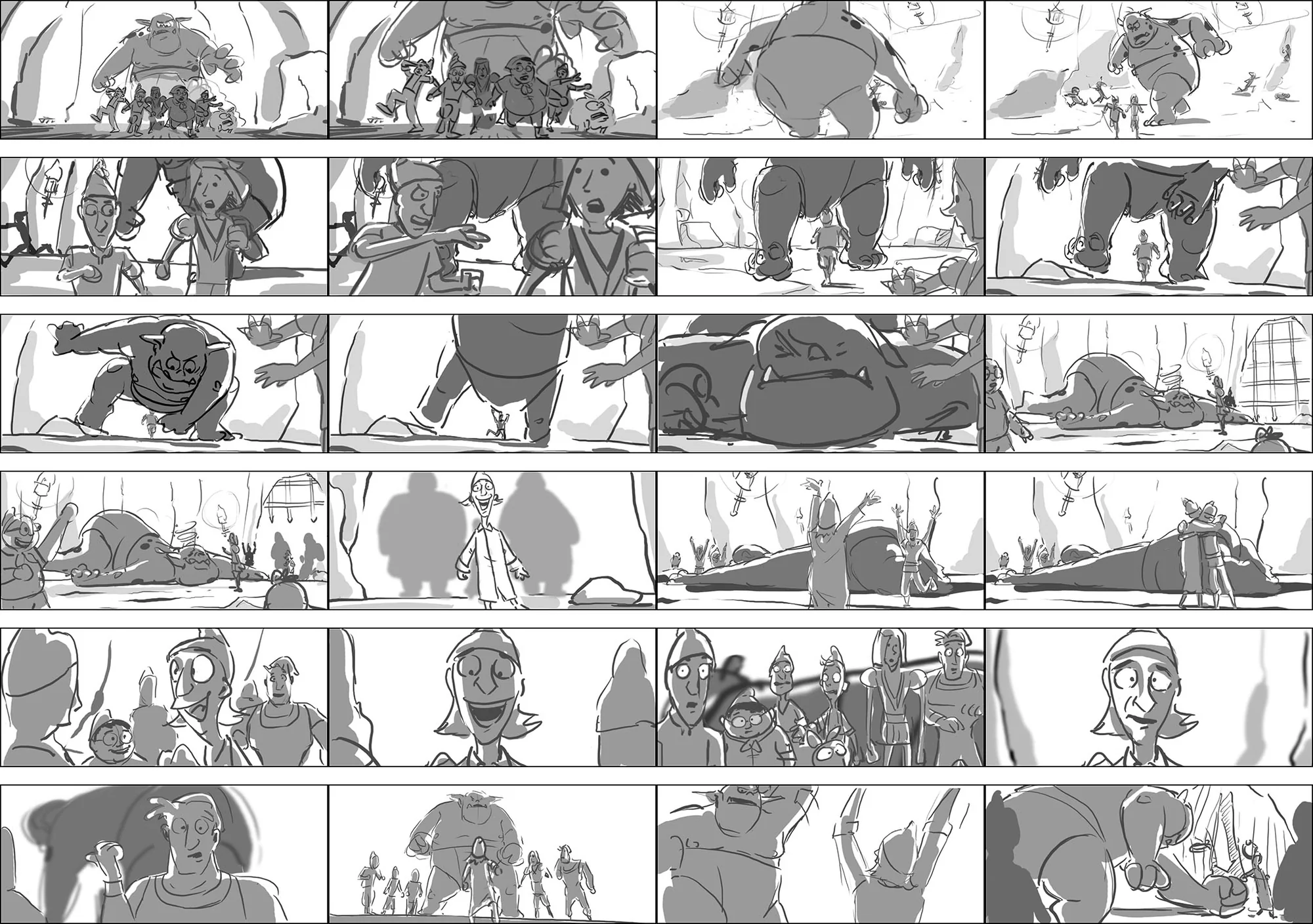 Storyboard sheet &mdash; cave troll sequence, animated feature